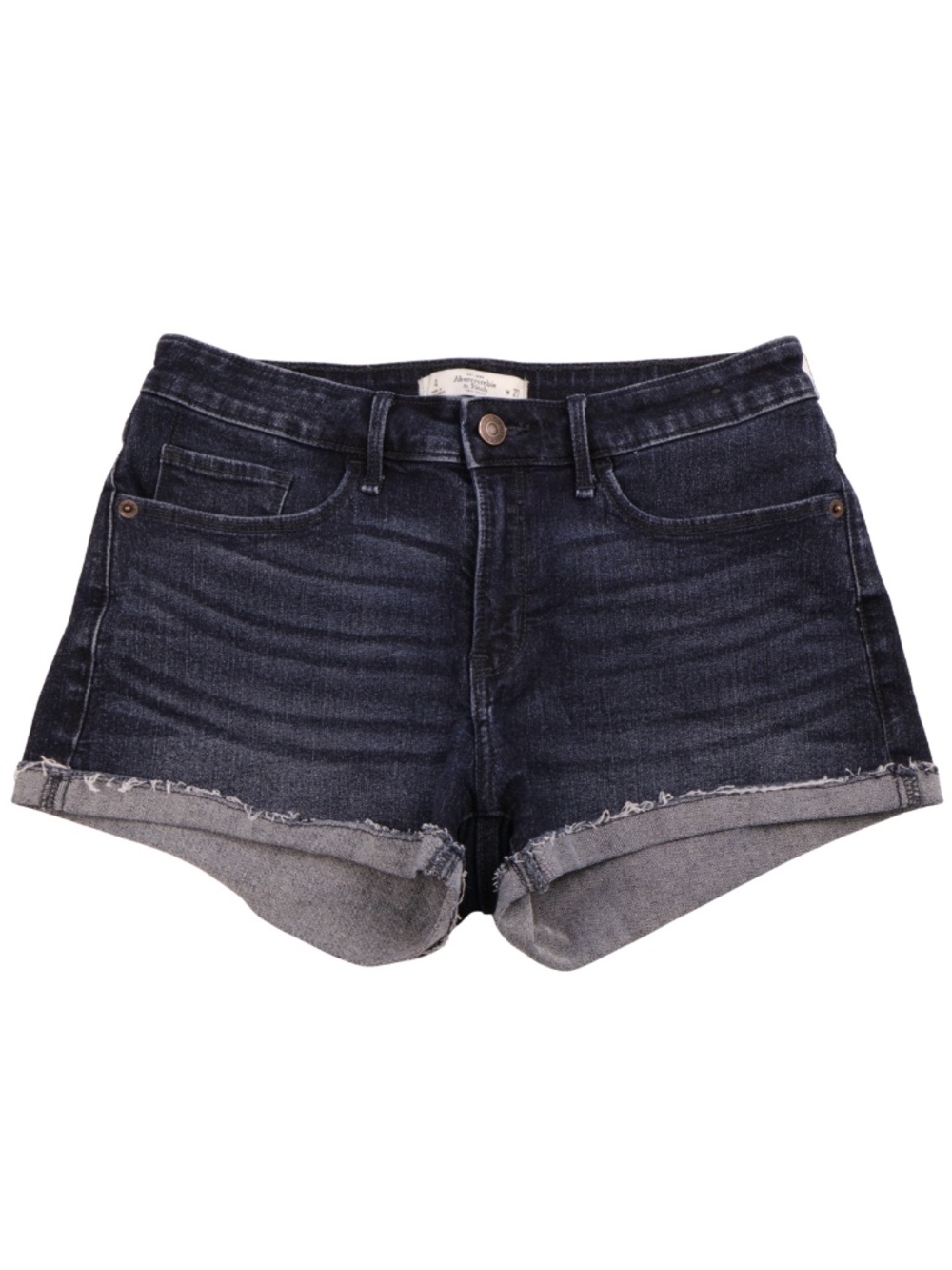 Abercrombie & Fitch Dark Wash Denim Shorts Size 4 Frayed Cuffed Mid Rise